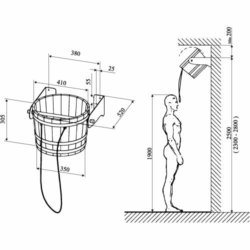 Eimer-Schwalldusche, Außenausführung V4A