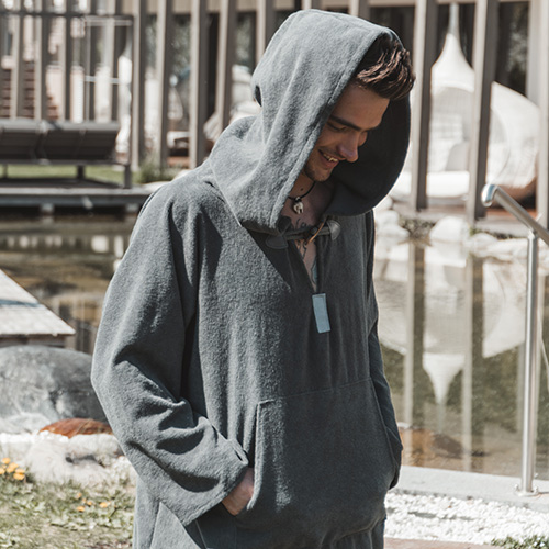 Poncho mit Kapuze, Maxi, anthrazit, Größe L/XL/XXL