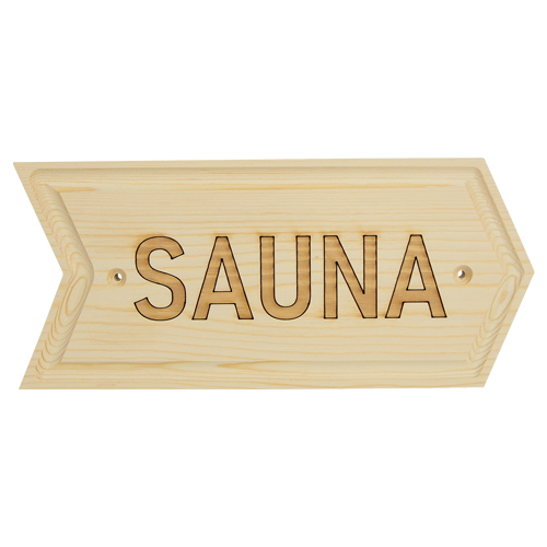 Holzschild "SAUNA", Pfeil rechts, natur