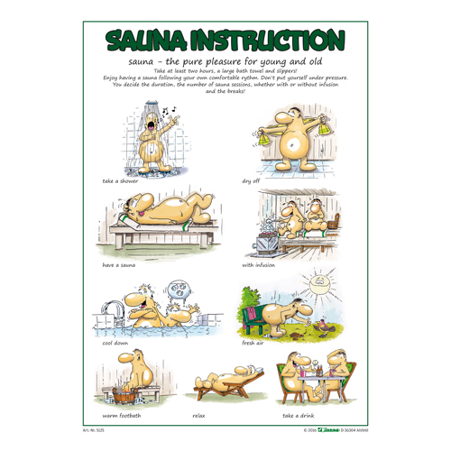 Sauna-Badeanleitung DIN A3, englisch