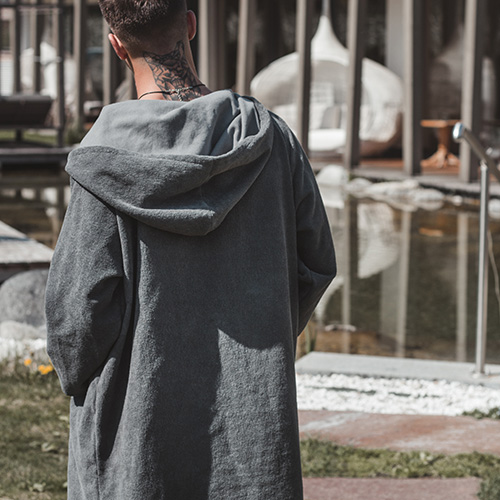 Poncho mit Kapuze, Maxi, anthrazit, Größe L/XL/XXL