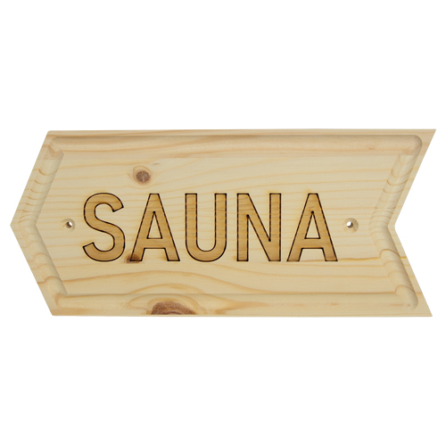 Holzschild "SAUNA", Pfeil links, natur