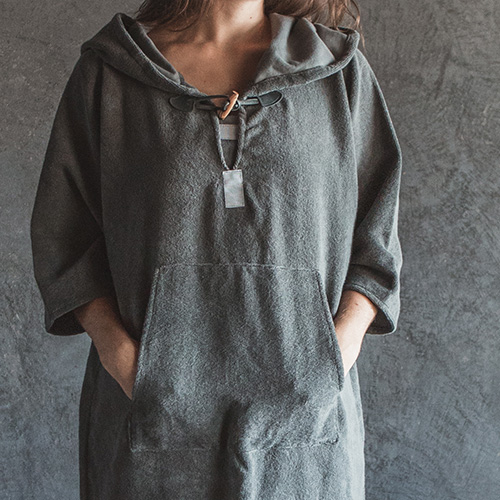 Poncho mit Kapuze, Maxi, anthrazit, Größe L/XL/XXL